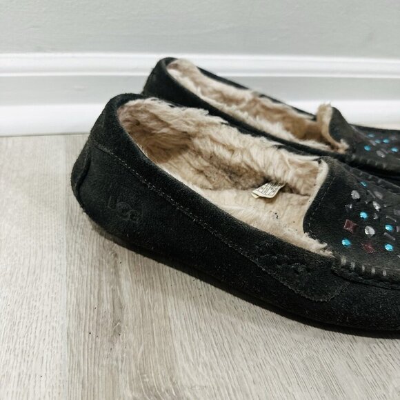 UGG Ansley Stud II Women's Moc Slippers Size 8‎ Gray Suede Sheepskin Slip On - Picture 2 of 12
